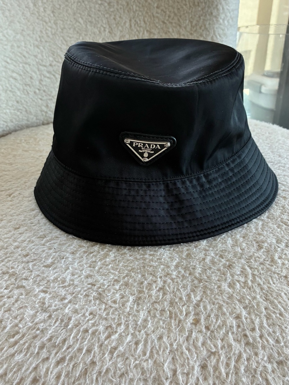 Prada Black Nylon Logo Bucket Hat